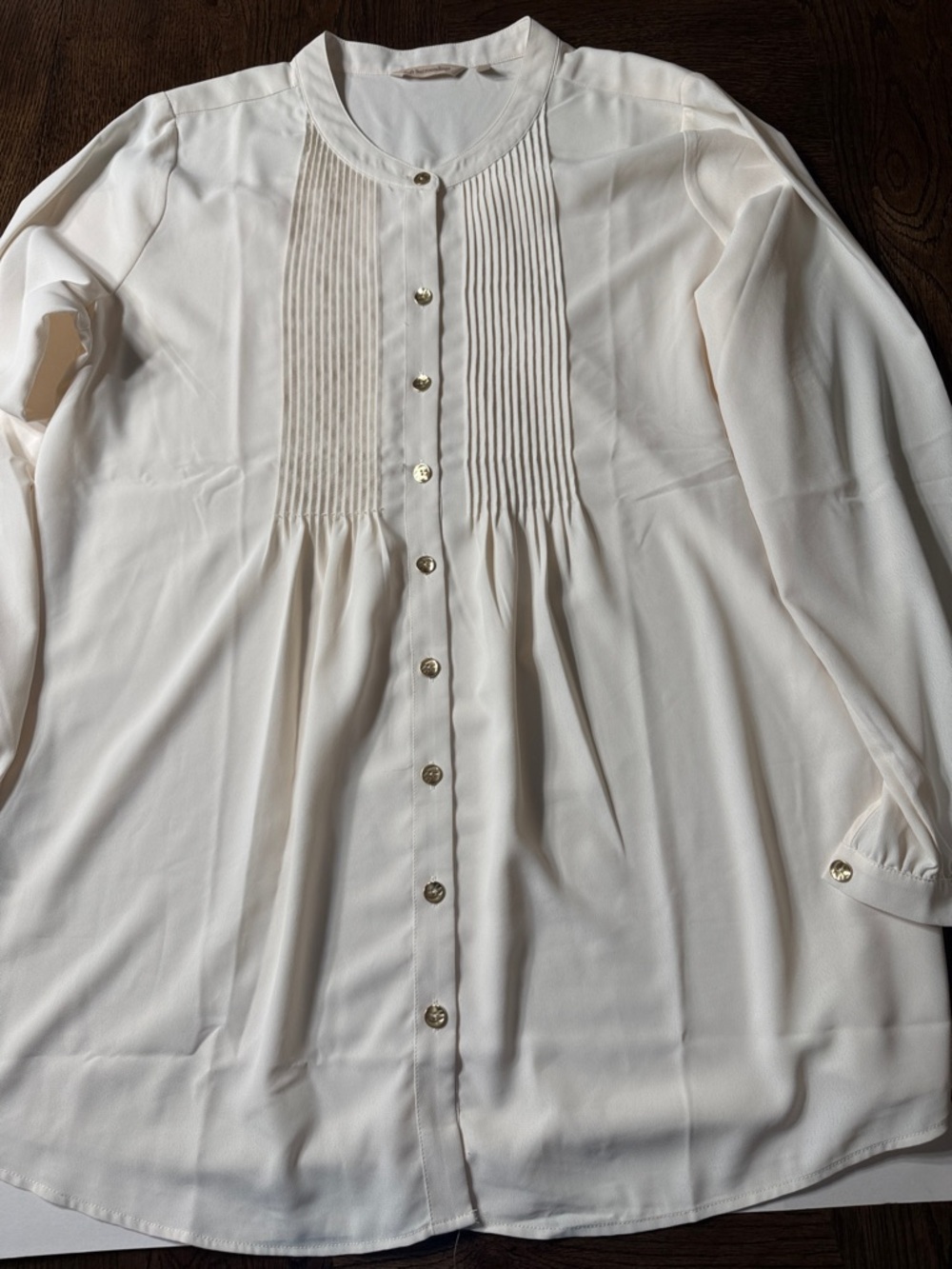 Soft Surroundings Cream Pintuck Button-Front Blouse XL